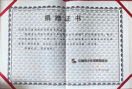 青少年生长基金会“希望小学”项目捐赠证书